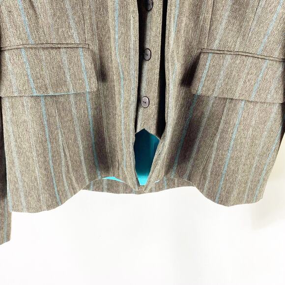 PLAZA SOUTH Vintage 90s Pinstripe Brown Blue Blazer Suit Jacket - Picture 5 of 8